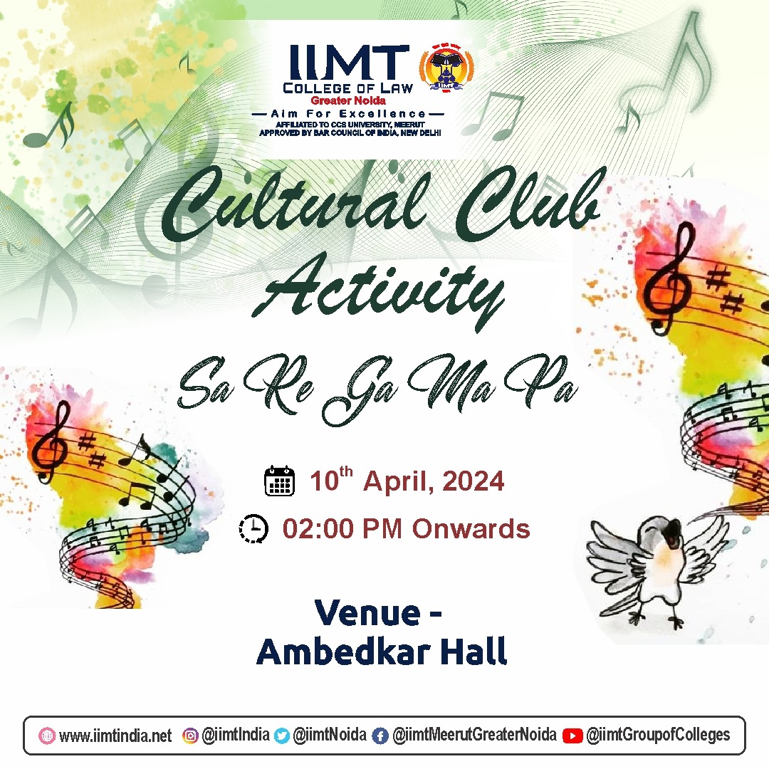 Cultural Club Activity ! Get ready to unleash your inner musical talent at our upcoming Cultural Club activity - Sa Re Ga Ma Pa! 🎤🎶 . iimtindia.net Call Us: 9520886860 . #IIMTIndia #IIMTian #IIMTNoida #IIMTGreaterNoida #IIMTDelhiNCR #IIMTCollege #SaReGaMaPa