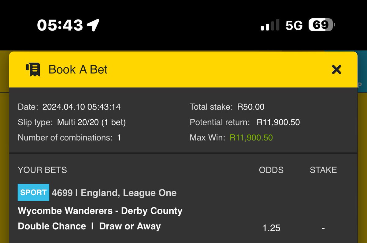 Today’s meal 🍽️ 

First game: 19:00

🟡Copy this betslip using the link👉
Book a bet
easybet.co.za/share-a-bet/83…

🟡Betcode👉 831459

🟡Promo Code➡️ ROYAL
🟡TO OPEN A NEW EASYBET ACCOUNT ➡️ ebpartners.click/o/HwAwoR

 #YellowArmy   #YellowNation  #Easybet…