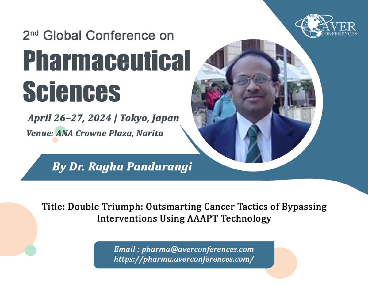 Dr. Raghu Pandurangi is giving his exclusive talk at the upcoming 'Pharmaceutical Science' conference scheduled this April in #Tokyo #Japan!! Book your slot today: pharma.averconferences.com/registration.p……… #pharmaconferences2024 #pharma2024 #japanevents #clinicalpharmacy #medicinalchemist