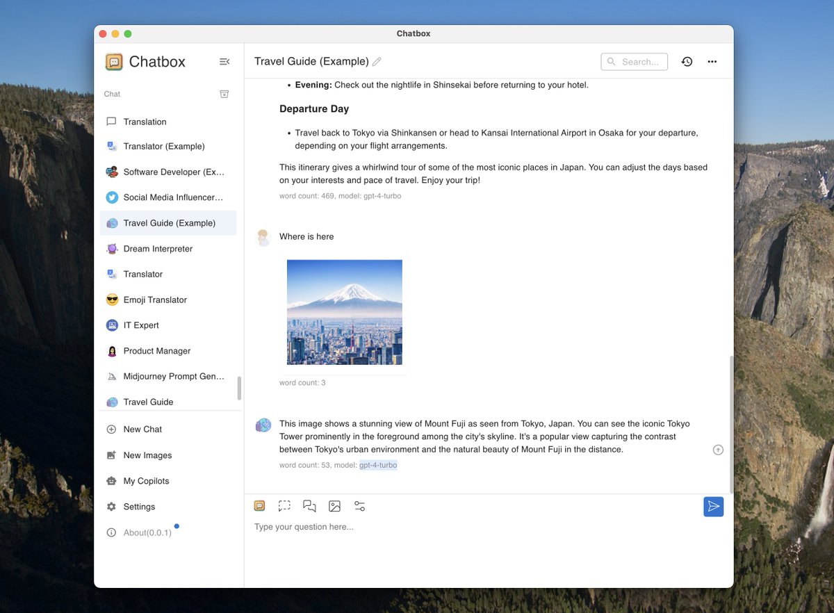 benn_huang's tweet image. Hey folks! Chatbox Web now supports the newly released gpt-4-turbo from OpenAI. Desktop and mobile updates and file upload features are coming this weekend. 😉 #gpt4turbo #openai

web.chatboxai.app