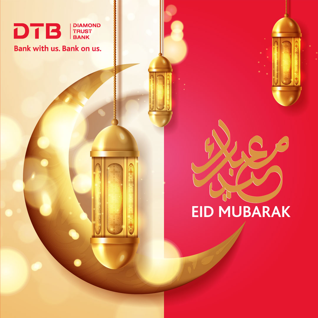 Eid Mubarak from us at DTB! May this special occasion bring you peace, happiness, and prosperity as you celebrate the blessings of the season with family and friends! #EidMubarak #Bankwithus ^Juma