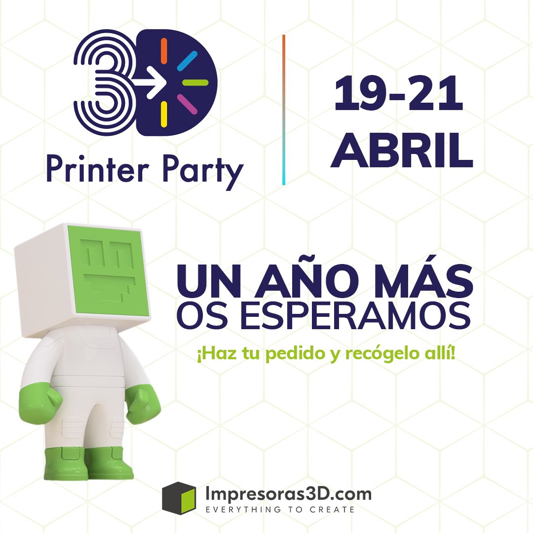 Un año más os esperamos en la 3D Printer Party 🎉 💚 Aprovecha y haz tu pedido antes de la noche del martes 16 de abril y recógelo en nuestro stand ✌🏼#impresion3d #printerparty