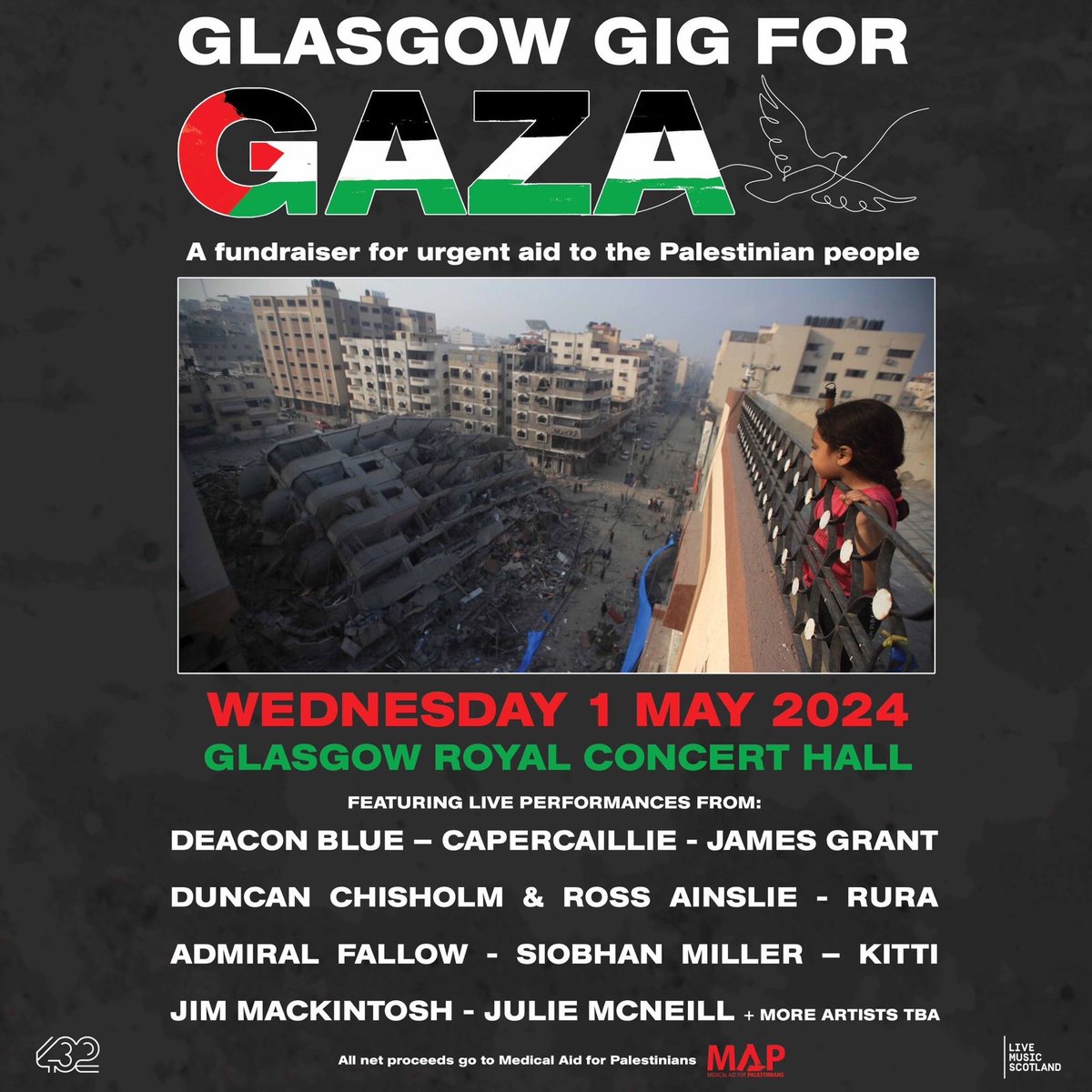 Star-studded night to raise money for Medical Aid for Palestinians. Feat Deacon Blue, Capercaillie, Rura and more. Glasgow Royal Concert Hall on Wednesday 1st May 2024. projects.handsupfortrad.scot/handsupfortrad…