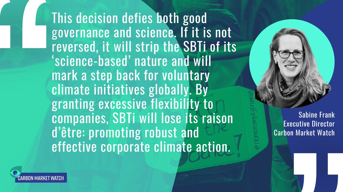 Carbon Market Watch strongly condemns the decision of the Science Based Targets initiative's Board of Trustees that SBTi would recognise carbon credits as a way to “abate” scope 3 emissions. This unscientific decision must be reversed. carbonmarketwatch.org/2024/04/10/sci…