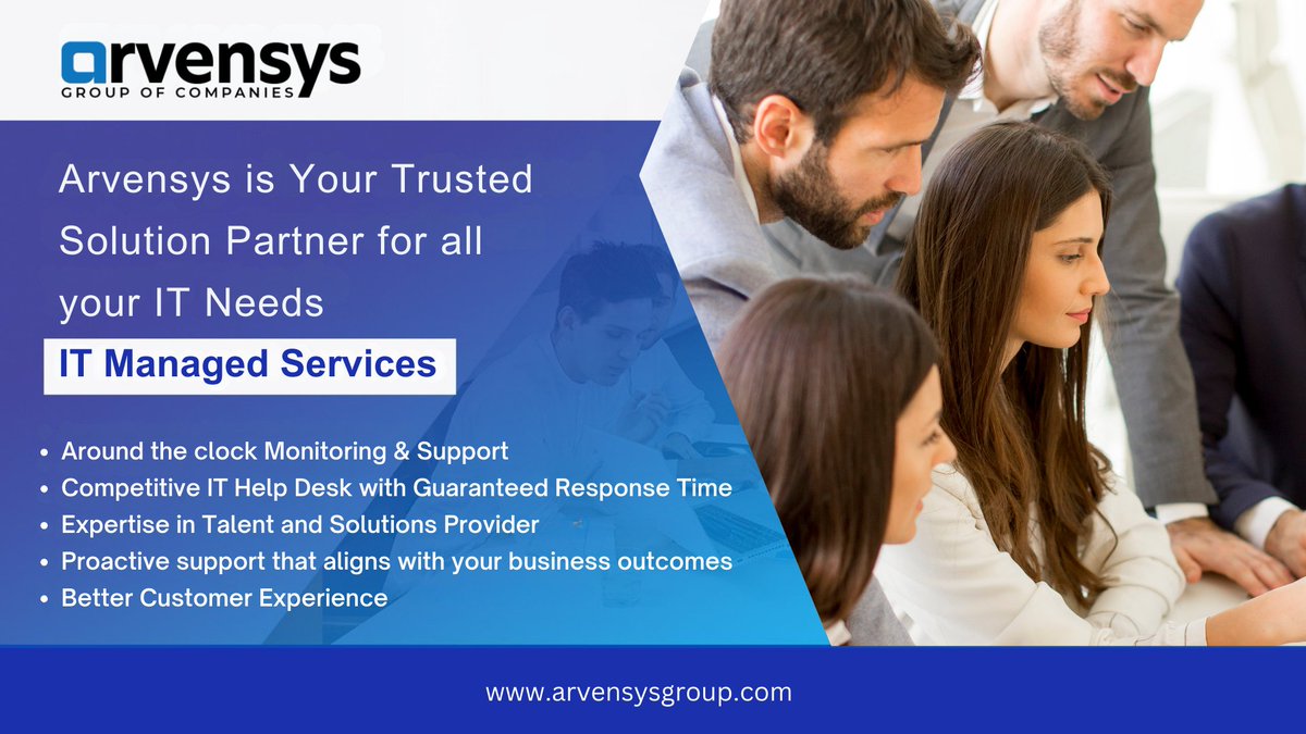 At Arvensys, we're offering top-notch IT Managed Services to support your business needs! 💻✨

Worry no more! Our dedicated team at Arvensys specializes in providing comprehensive IT Managed Services tailored to your unique requirements. 
#Arvensys #ITManagedServices #Growth 💼