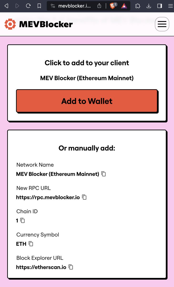 yoromoji's tweet photo. Protect yourself from sandwich attacks when swapping on a dex:
1. Visit https://t.co/N1SXYv7eOi
2. Click "Get Protected" click "
3. Add to Wallet" and click through prompts or the RPC manually
#MEVBlocker https://t.co/kaOPrLGwgn