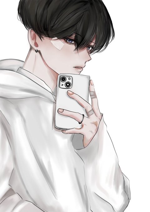 「black hair white hoodie」 illustration images(Latest)
