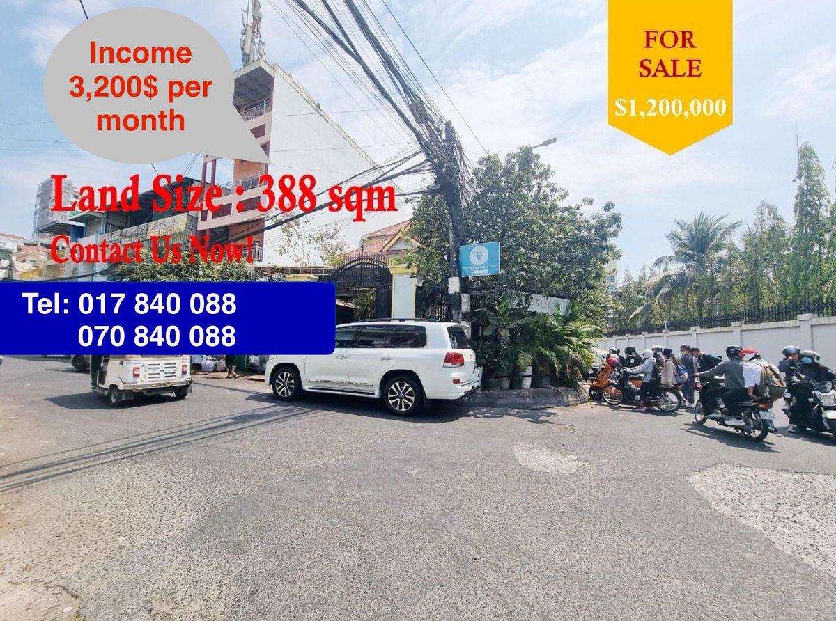 🔊 Corner Land For Sale at Tuol Tompong 2
✅ Located at the corner of Street 167 and Street 408
✅ Land size: 17m x 24m
✅ L-Map size: 388 sqm 
✅ Villa size: 9m x 12m 
💰 Sale price: 1,200,000$
☎️ Telegram: t.me/SeyhaSP