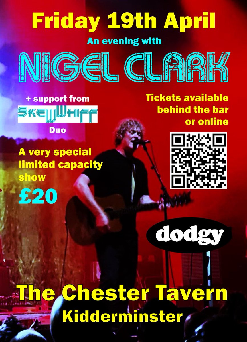Friday 19th April... @dodgy_nigel at The Chester Tavern, #Kidderminster 🥳🥳 Last few tix from... wegottickets.com/event/608318