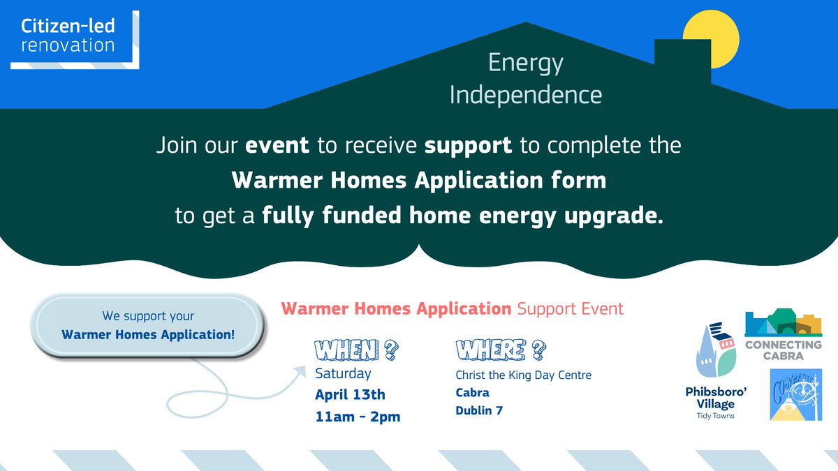 Join us on April 13th at the Christ the King Day Centre in Cabra, Dublin 7, for our Warmer Homes Application Support Event! We're here to help you complete the form for a fully funded home energy upgrade. ℹ️ Event Details: 📅 Date: Saturday, April 13th 🕰️ Time: 11:00 AM - 2:00 PM…