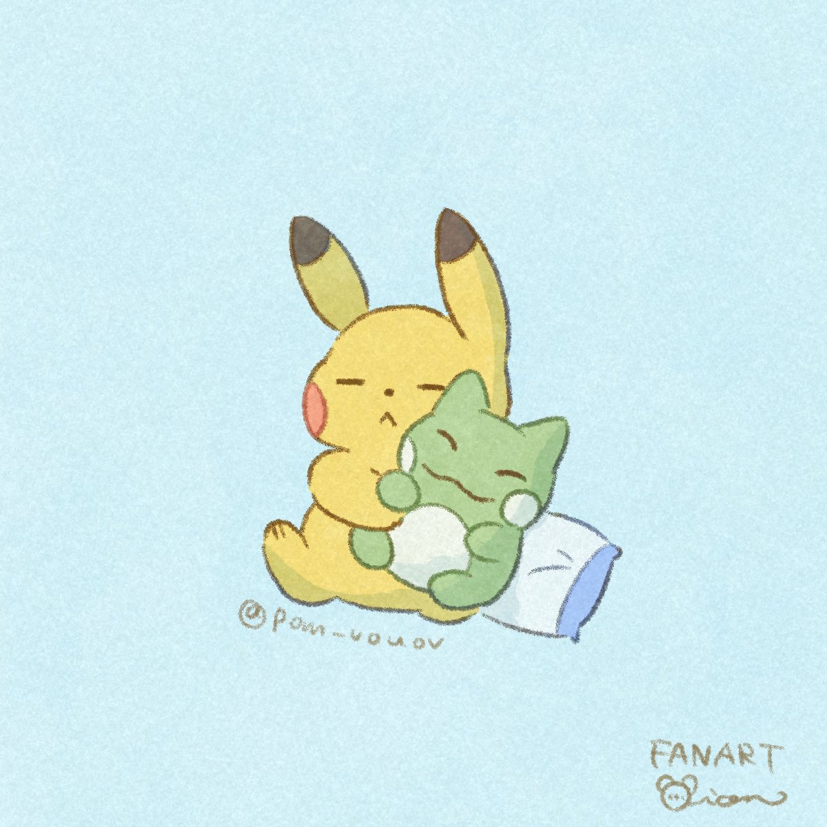 ピカチュウ「おねむなピカチュウSleepy Pikachu#illustration #イラ」|Mion🌱デザフェスB-318のイラスト