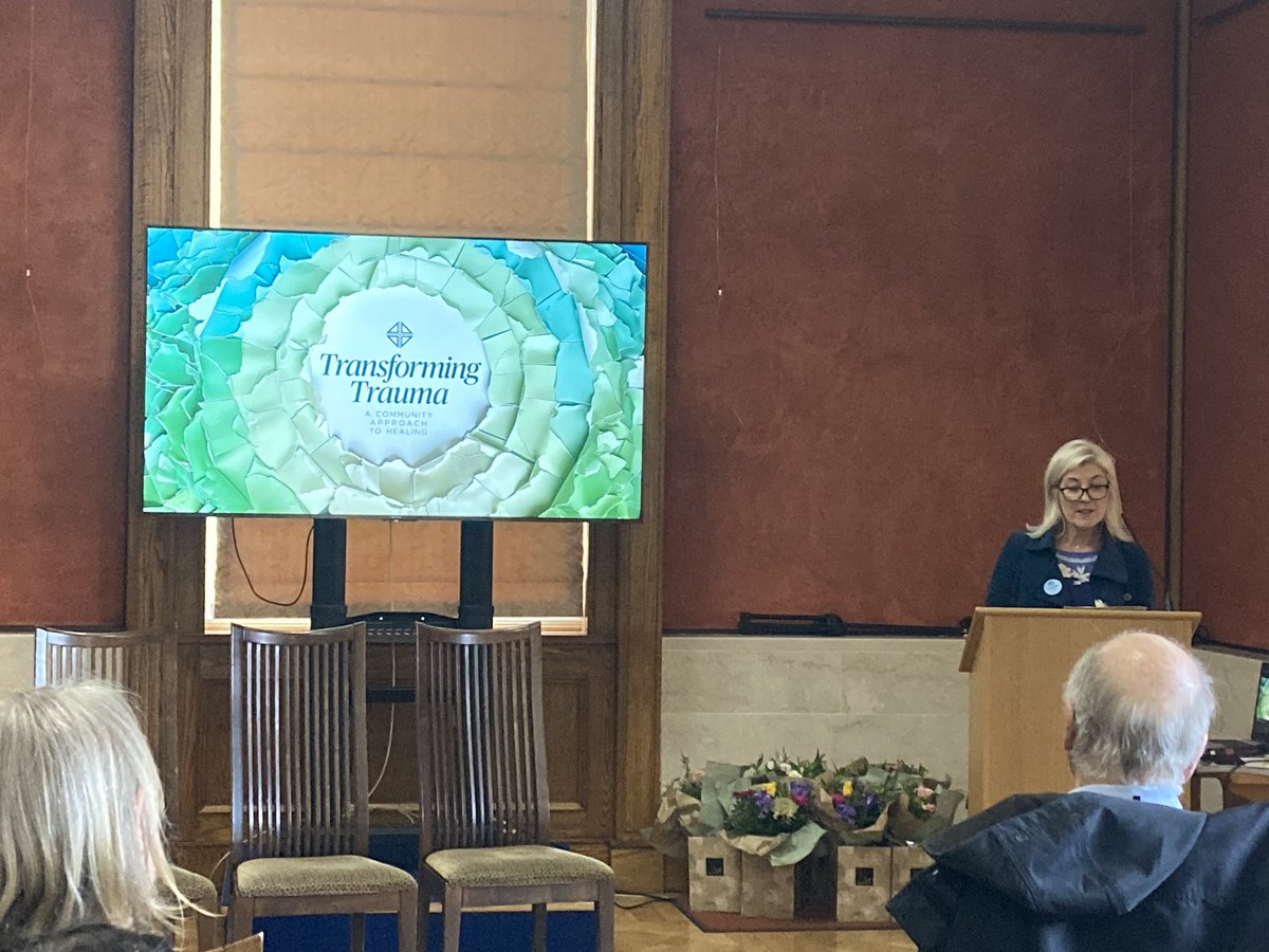 @corrymeela Denise Bradley welcomes us to Transforming Trauma event at Stormont. Reflecting on a project informed by lived experience. @drjamesgordon @CFNIreland @healthdpt @safeguardingni