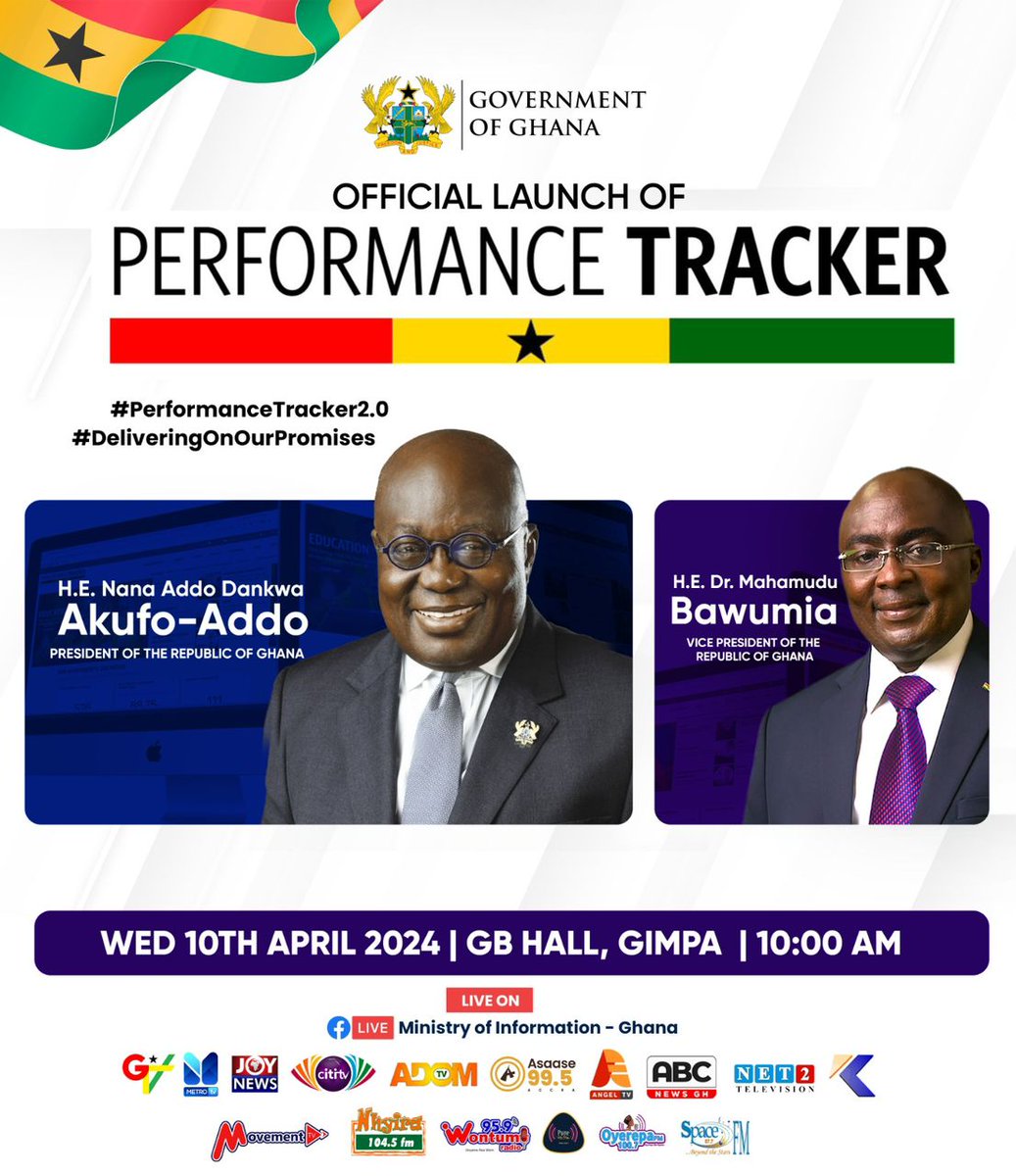 The government introduces a performance tracker to highlight initiatives from its 28 Ministries and 261 districts.

#PerformanceTracker
#GhanasNextChapter
#Bawumia2024