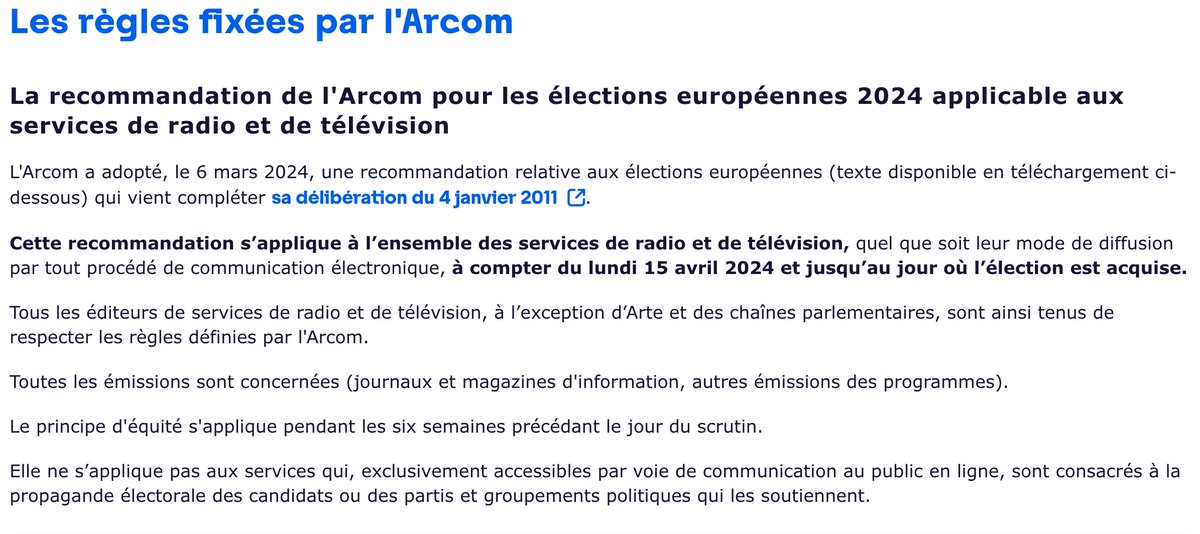 Comme je le disais dans un autre post, @CNEWS se retranchait derrière règles de l'ARCOM pour limiter la parole de F. Asselineau. Sauf que ces règles sont applicables à partir du 15 avril. 😇 Source : arcom.fr/actualites/ele…