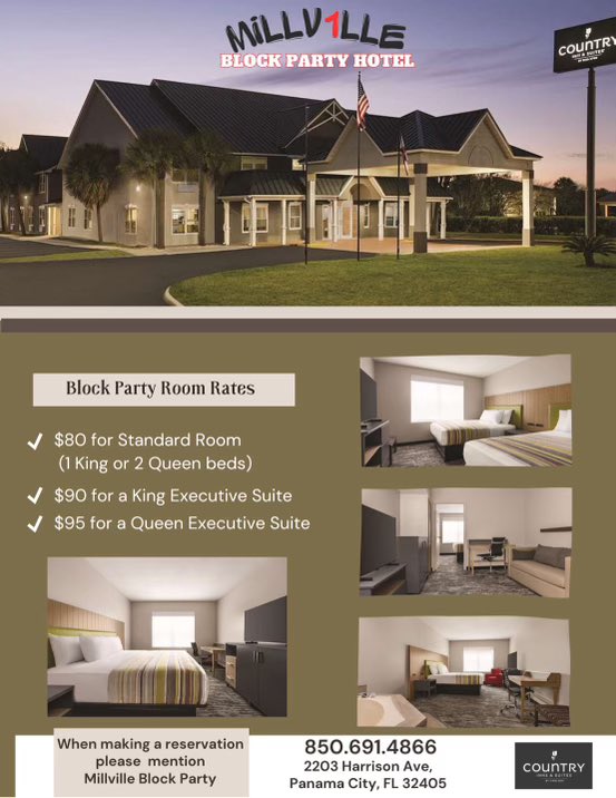 IF YOU ARE PLANNING TO COME TO THE MILLVILLE BLOCK PARTY FROM OUTTA TOWN, THIS IS THE HOST HOTEL!!!!!!! GET YOUR ROOMS NOW!!!!!