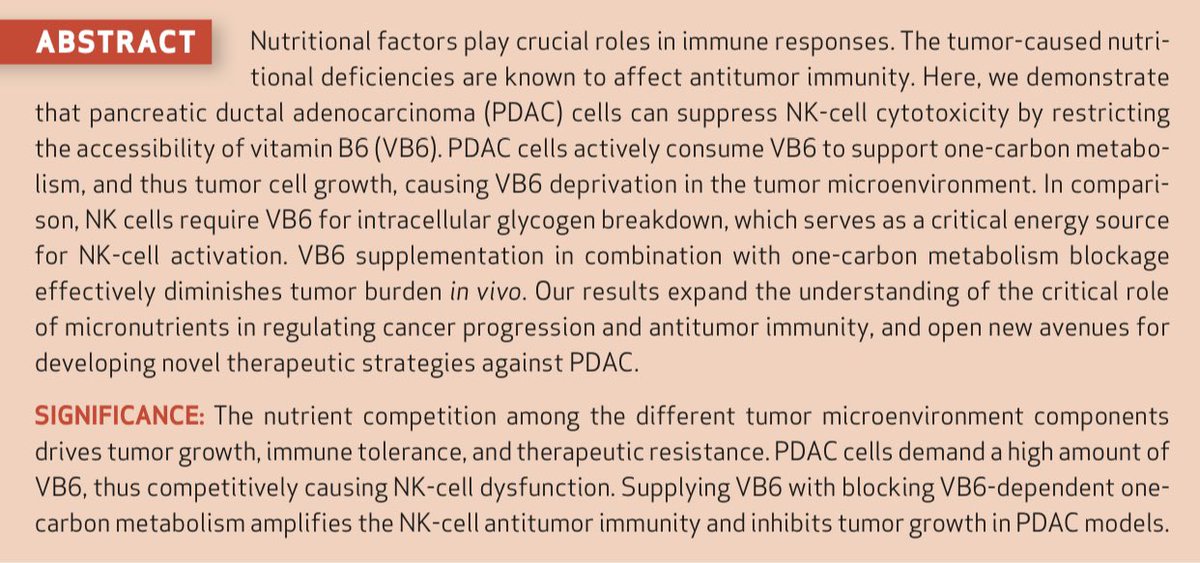Vitamin B6 Competition in the Tumor Microenvironment Hampers Antitumor Functions of NK Cells 

@CD_AACR @OncBrothers @OncoAlert @oncodaily @AACRPres @CCR_AACR #oncology #Cancer #meded #MedX #AACR24 #AACR2024  @TaliLev123 @ElizSMcKenna

aacrjournals.org/cancerdiscover…