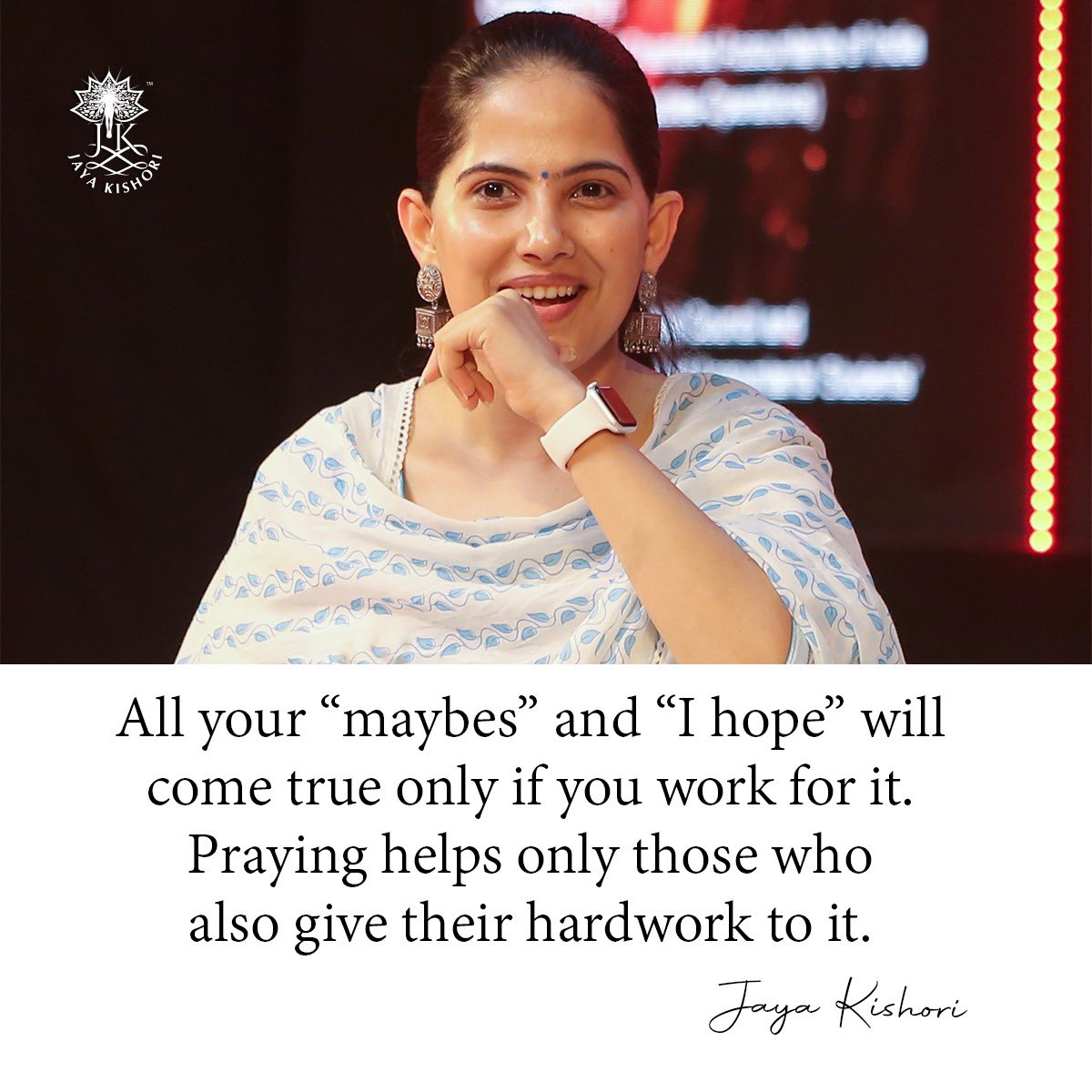 All your “maybes” and “I hope” will come true only if you work for it. Praying helps only those who also give their hardwork to it. #jayakishori #jayakishorimotivation #dailymotivation #motivationalquotes #harekrishna