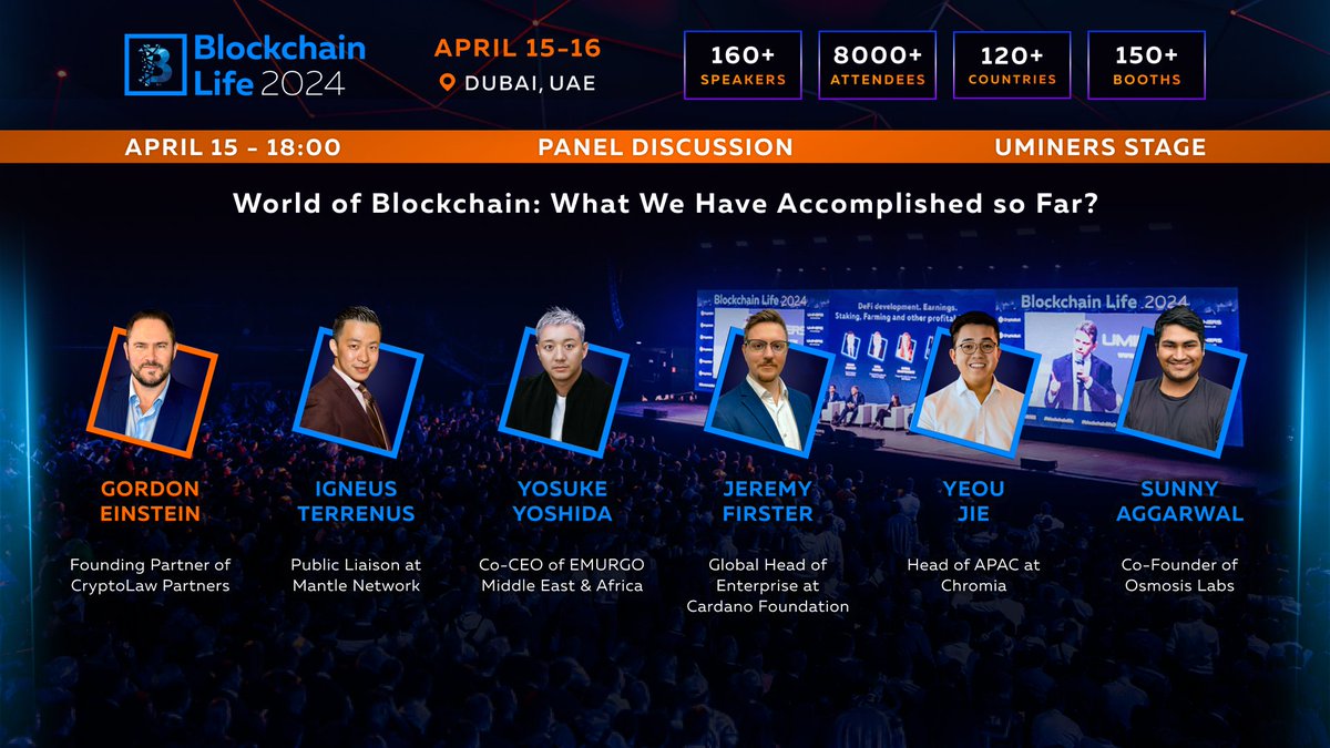 Panel Discussion: World of Blockchain: What We Have Accomplished so Far? ⚡️ Among the speakers: @sunnya97 from @osmosiszone, @JeremyFirsterCF from @Cardano_CF, @yos2yos2yos2 from @emurgo_io, @IgneusTerrenus from @0xMantle, and @YeouJie from @Chromia. The Moderator is…