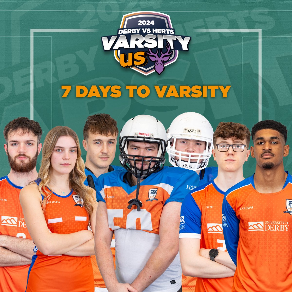 ⚡IT'S THE FINAL COUNTDOWN⚡ This is your one week warning for Varsity!! Hands up if you can't wait🙋 Wanna know the line up? 👀 Head to our website to see the timetable: derbyunion.co.uk/varsity/ @teamderby @derbyunistudent @derbyuni