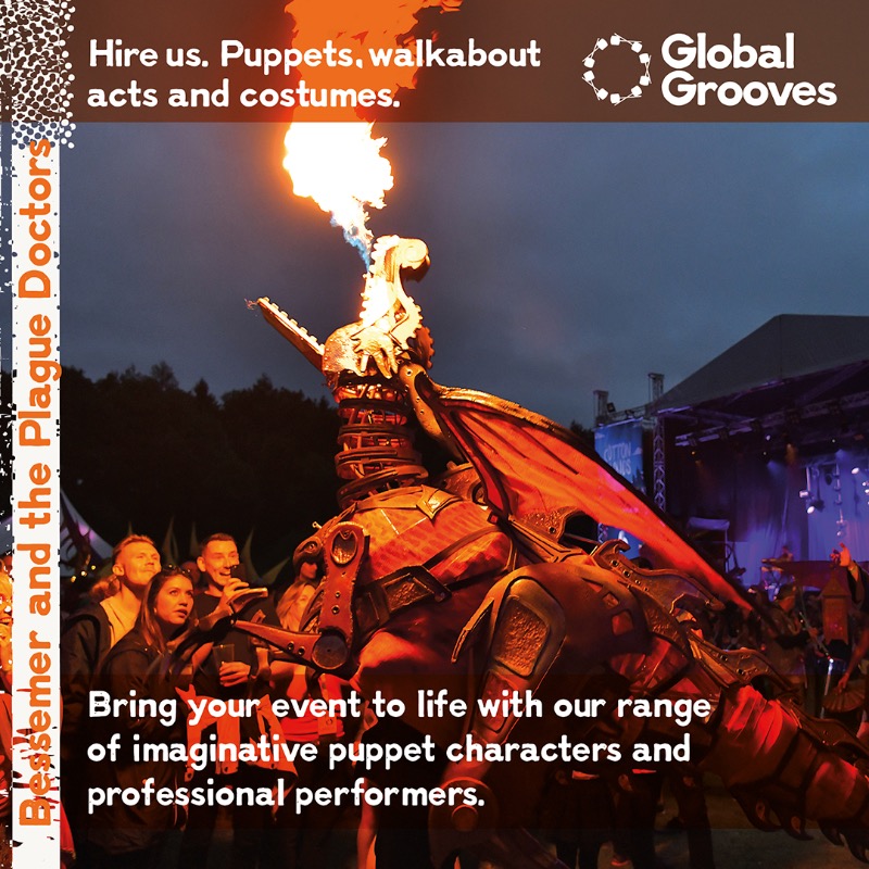 🌟 Ignite your event with our incredible puppets & pro performers! Meet Bessemer and the Plague Doctors, who are on the hunt for something to be purified with dragon fire🔥 Learn more 👉 globalgrooves.org/hire-us/ #EventEntertainment #Dragon #GlobalGrooves #Carnival