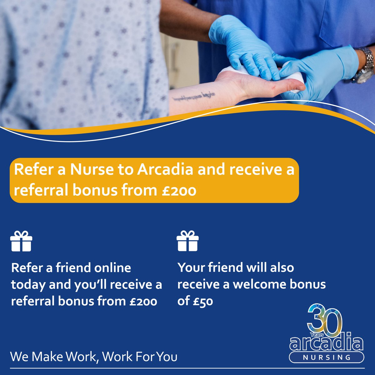 👩‍⚕️🏥Do you know a Nurse wanting to work with a Nursing Agency? Refer them to us! We are offering a Referral bonus from £200 and the new nurse will receive a welcome bonus of £50.

Refer your friend today
arcadianursing.co.uk/refer-a-friend

#referafriend #nursingroles #ApplyNow