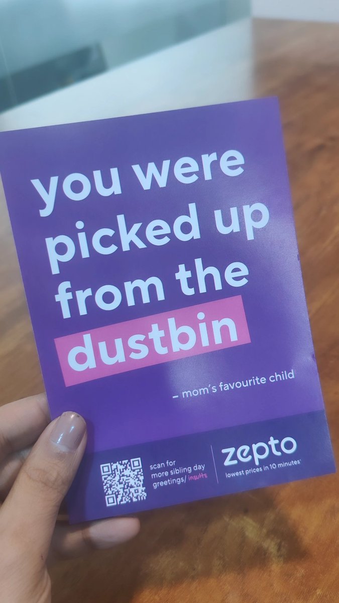 Thanks, @ZeptoNow, for the clever #SiblingDay quote! 😂 
Got a good laugh out of 'picked up from the dustbin'! 
Wish you could've sent my sister with that message too! 📦🎉 #Siblings #DeliveryHumor  

￼
