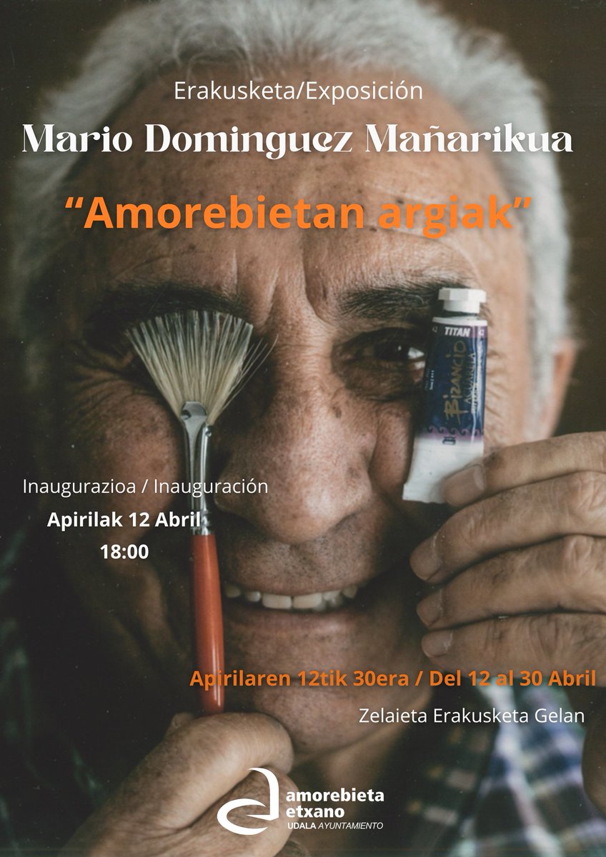 🕑🎨El horario de inauguración de la exposición 'Amorebietan Argiak' de Mario Dominguez se ha adelantado: será a las 18:00 en la sala de exposiciones de Zelaieta. #amorebietaetxano #amorebietaetxanokoudala