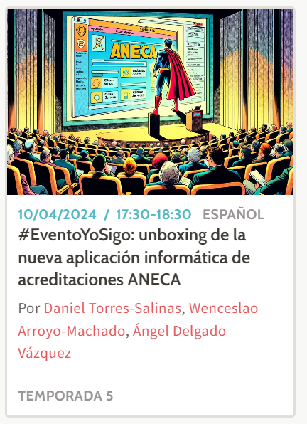 🍋Esta tarde a las 17:30 🍊 📦Unboxing de la nueva aplicación informática para las acreditaciones de @ANECAinfo en un #eventoYoSigoUGR libre e informal con @amdelvaz @wences91 y @torressalinas. Apuntaros: 🌐yosigo.ugr.es/courses/evento… 🌐