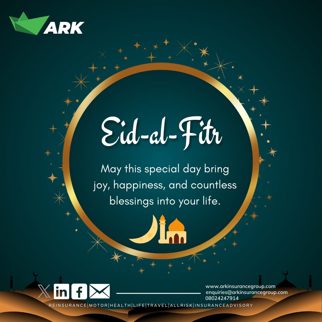 Happy Eid EL Fitr to you and your loved ones, from all of us at #ARK #EIDMUBARAK #Eid #Insurancebroker #AllRiskInsurance #carinsurance #travel