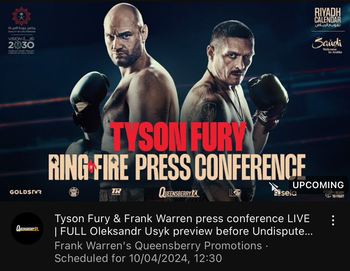 Tyson Fury press conference coming up 👊🏽 🎥 youtube.com/live/IEAPWdMbV…