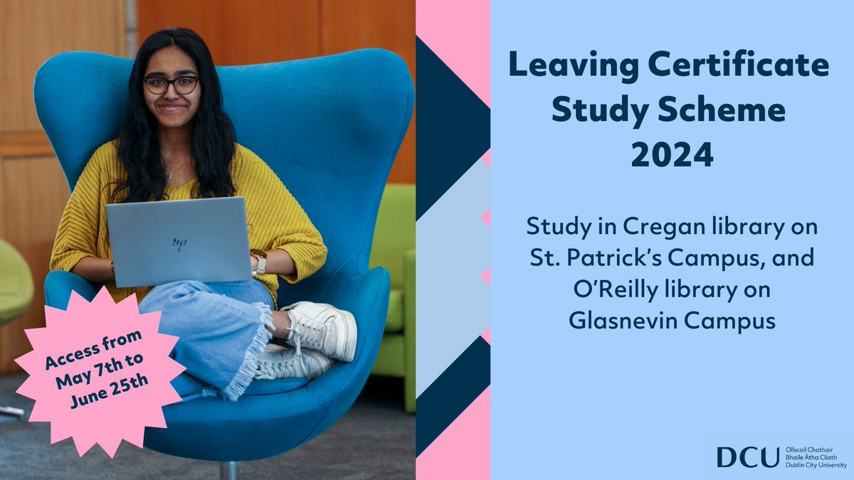 The DCU Library Leaving Cerificate Study Scheme is returning in May! 6th year students can register online to study in Cregan library or O'Reilly library from May 7th to June 25h. Details here: bit.ly/3o6wq0A