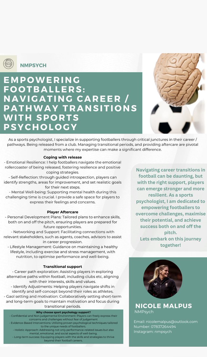 I have created a programme specific to player transitional periods, player release and player after care 🔋 Please reach out & ask any questions, or if you want a chat on how the programme might look - get yourself booked in and let’s make sure your journey is positive 🧠✨🔋📈