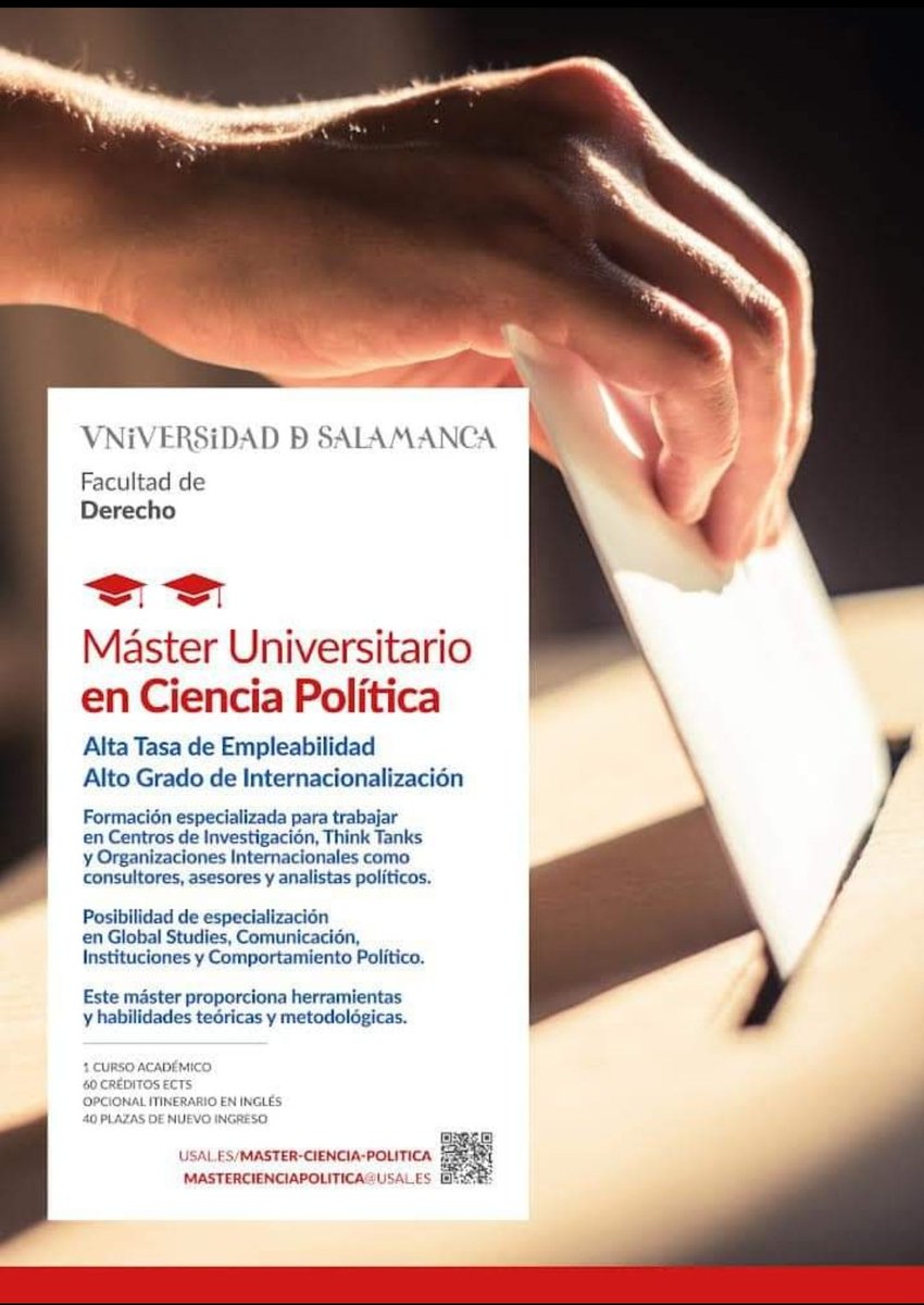 a_mateos_d's tweet photo. 📢 Abierto el plazo de preinscripción en el Máster Universitario en Ciencia Política (USAL)
Consulta e información en: 
https://t.co/6gpXIAbUDT
y en: mastercienciapolitica@usal.es https://t.co/gjGx8q2Iqv