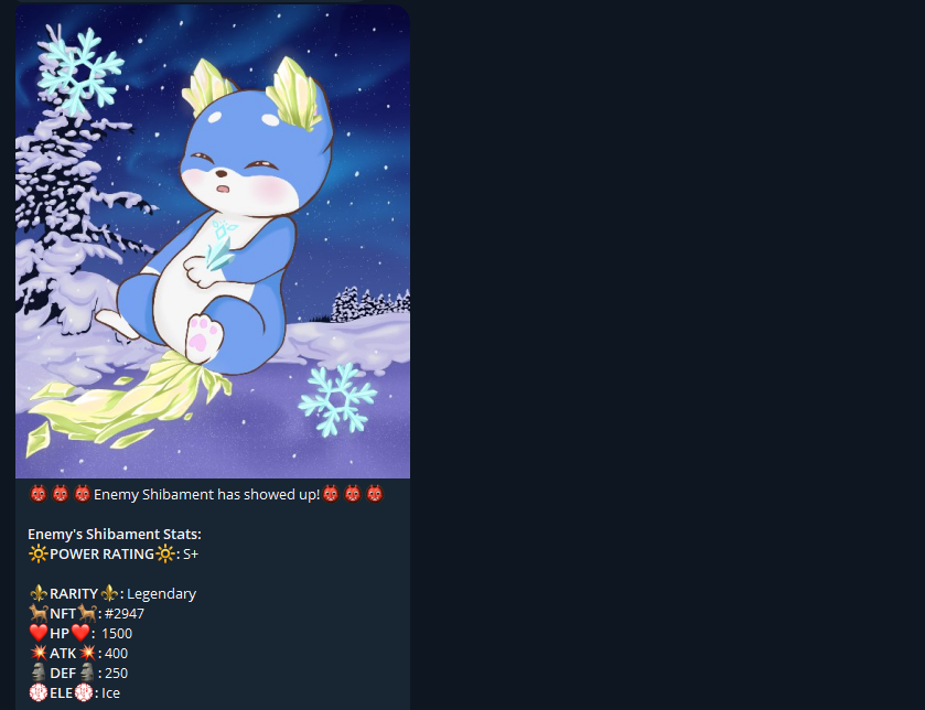 DimitrisP24592's tweet photo. @osf_rekt Gm! Check @shibaments! pvp-pve @telegram #P2E #GameFi similar to pokemon battles!! Mint easy a NFT on telegram bot for 0.1 SOL and start playing!! Bot works 100%! https://t.co/VRSkcaZc3B