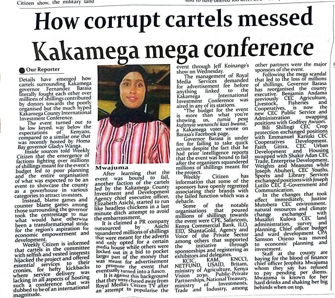 How cartels surrounding Kakamega Governor Fernandes Barasa fought over millions intended for the Kakamega County International Investment Conference. The conference, meant to showcase the county's economic potential, fell short of expectations due to poor planning and internal…