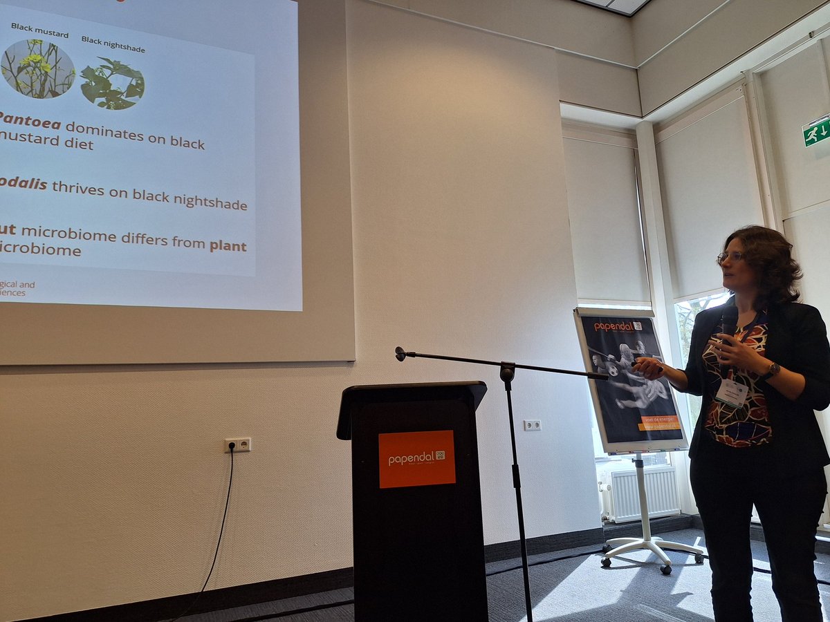 Great to see @SilviaCoolen presenting our work on microbial interactions in the Southern green shield bug w/ <a href="/MagdaRogowska/">Magda Rogowska-van der Molen</a> #KNVM2024