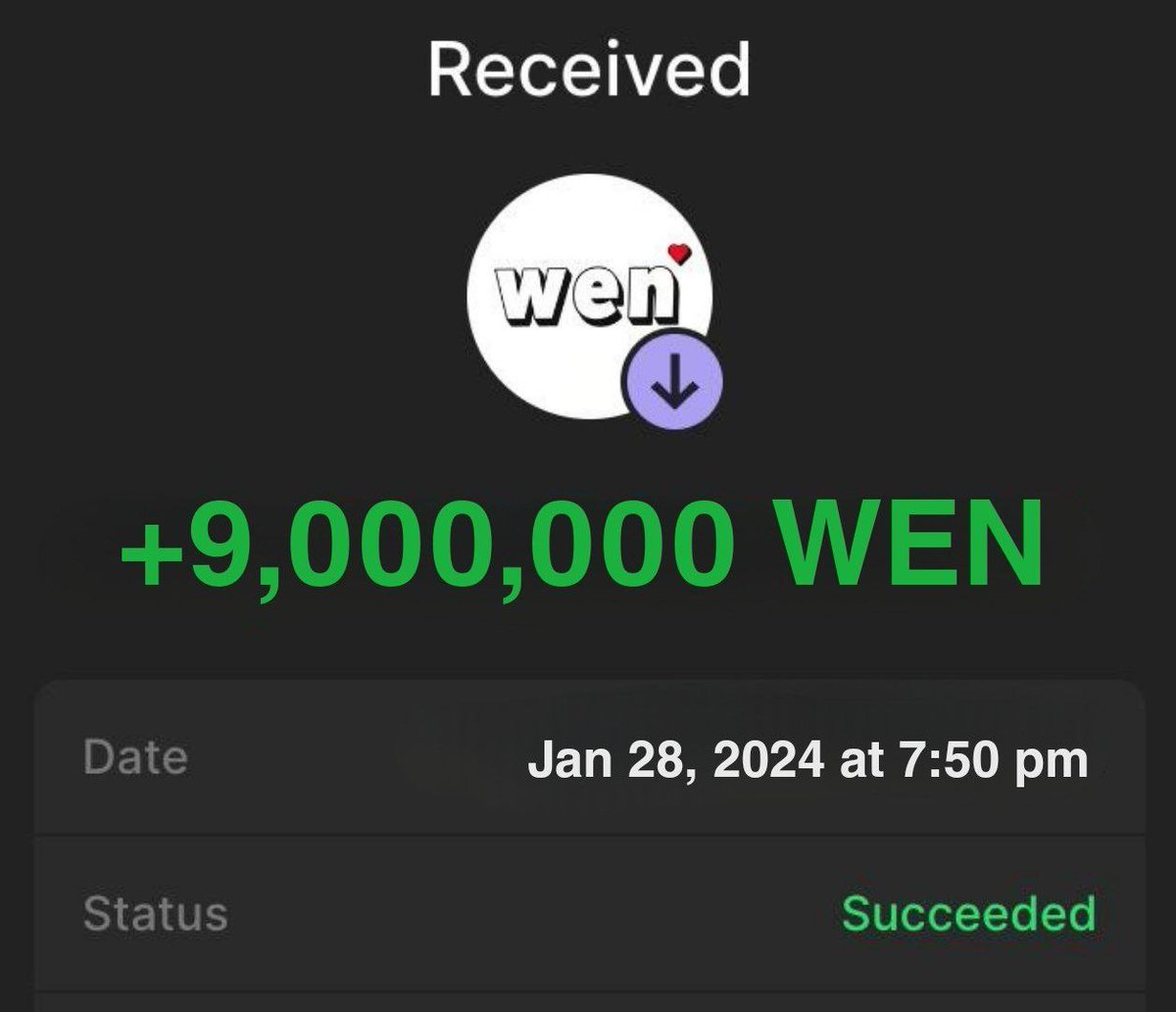 You’ll receive 9,000,000 $WEN ($900) 1,000,000 in $WEN each reward to the first 1000 people who follows and retweets and pinned tweet 📌 Drop your $SOL wallet address