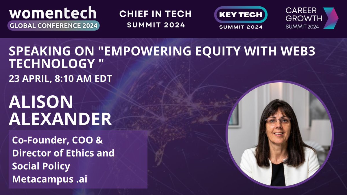 .@WomenTechNet is one of the world's leading communities for women in tech with more than 8,000 Global Ambassadors representing 172 countries. This year, @AmetaverseA will be there with a crucial issue for WEB3: equity empowerment 💪Go, Alison! Tickets: womentech.net/speaker/all/al…