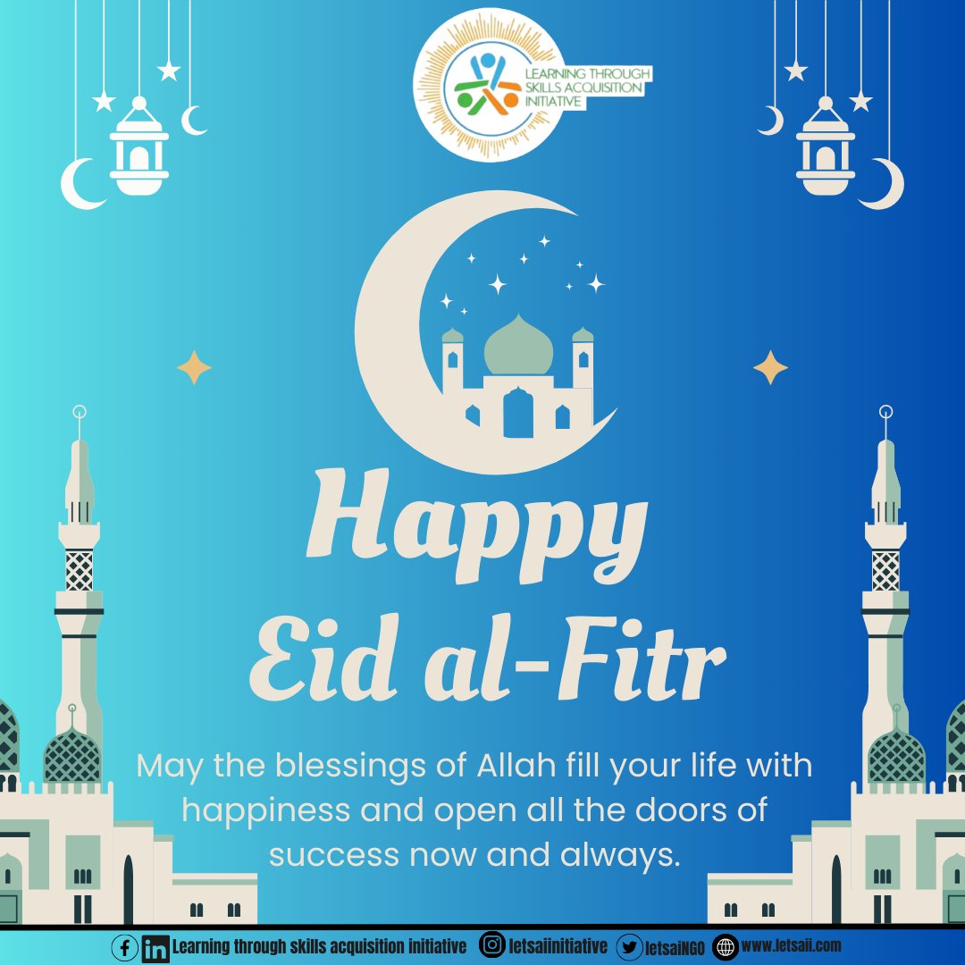 Eid Mubarak! May this Eid bring you and your loved ones happiness, good health, and success. From all of us at LETSAI #LetsLearnInitiative #LetsAiNGO