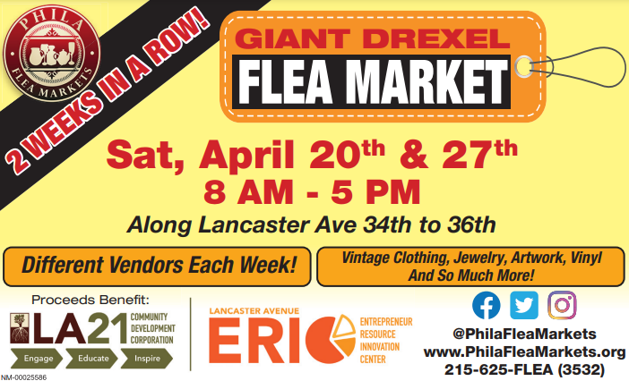 GIANT DREXEL FLEA MARKET - TWO WEEKS IN A ROW!🛍️
Sat, April 20th & 27th
8 AM - 5 PM
Along Lancaster Ave 34th to 36th

Different Vendors Each Week! Vintage Clothing, Jewelry, Artwork, Vinyl, and so much more!
Learn more at philafleamarkets.org
#PhilaFleaMarkets #Philadelphia