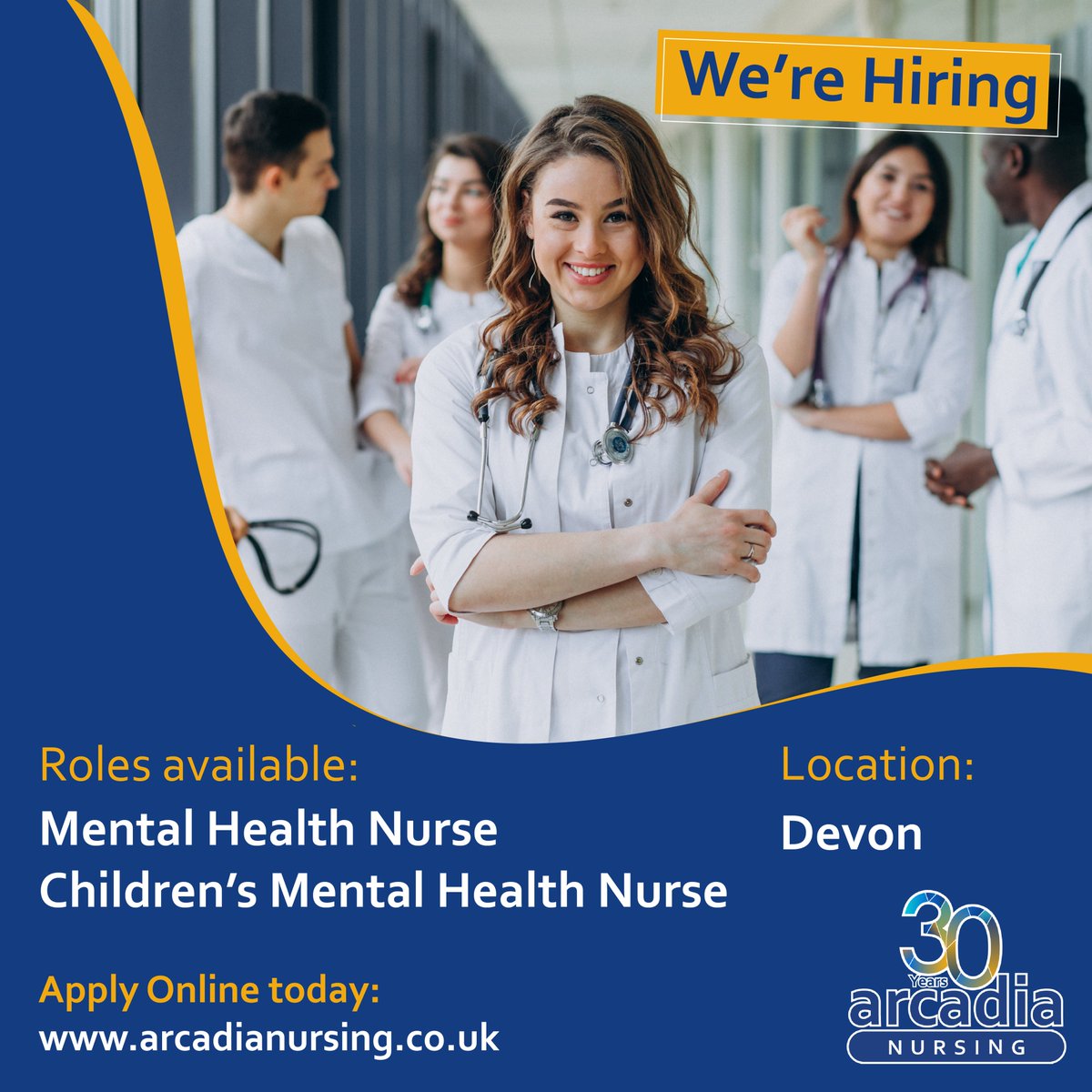 We are currently recruiting a variety of Nursing roles in Devon: 

Available roles: 
Registered General Nurses,
Mental Health Nurses
Children's Mental Health Nurses

If you are interested in the above roles please register online today: arcadianursing.co.uk/register-with-…

#wearehiring