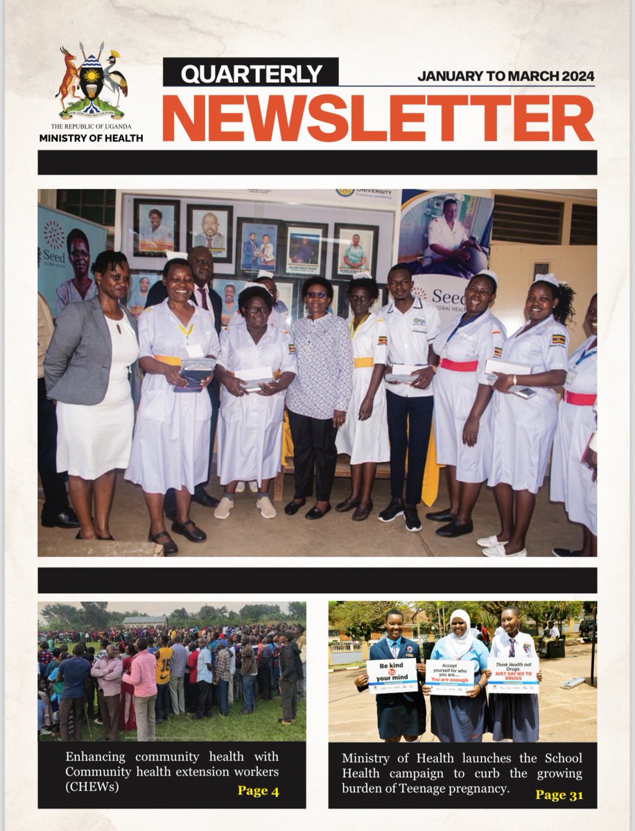 The Quarterly Edition of the Ministry of Health newsletter is out. Have a look and a read via; health.go.ug/wp-content/upl… Enjoy! #MOHatWork