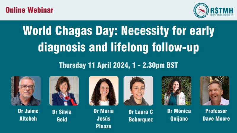 Ahead of #WorldChagasDay, tomorrow we are hosting a webinar on the 'necessity for early diagnosis and lifelong follow-up of people affected by the disease' The panel features a panel of expert speakers in the field of #chagas Book your free place now: rstmh.org/events/online-…