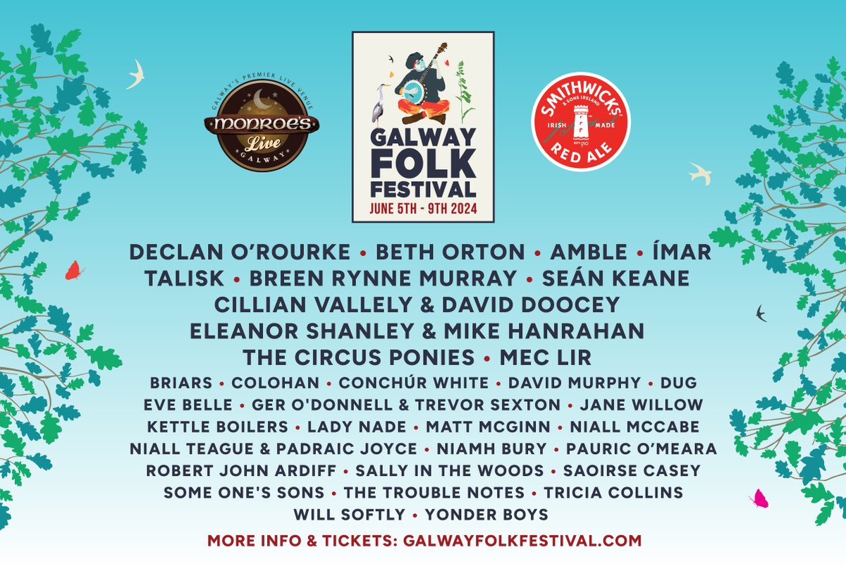 We're absolutely BURSTING at the seams with over 50 acts performing at this year's festival including the best of folk and roots from at home and abroad, with firm festival favourites, and some stunning first timers!🪕 💫 For more info & ticket check out galwayfolkfestival.com