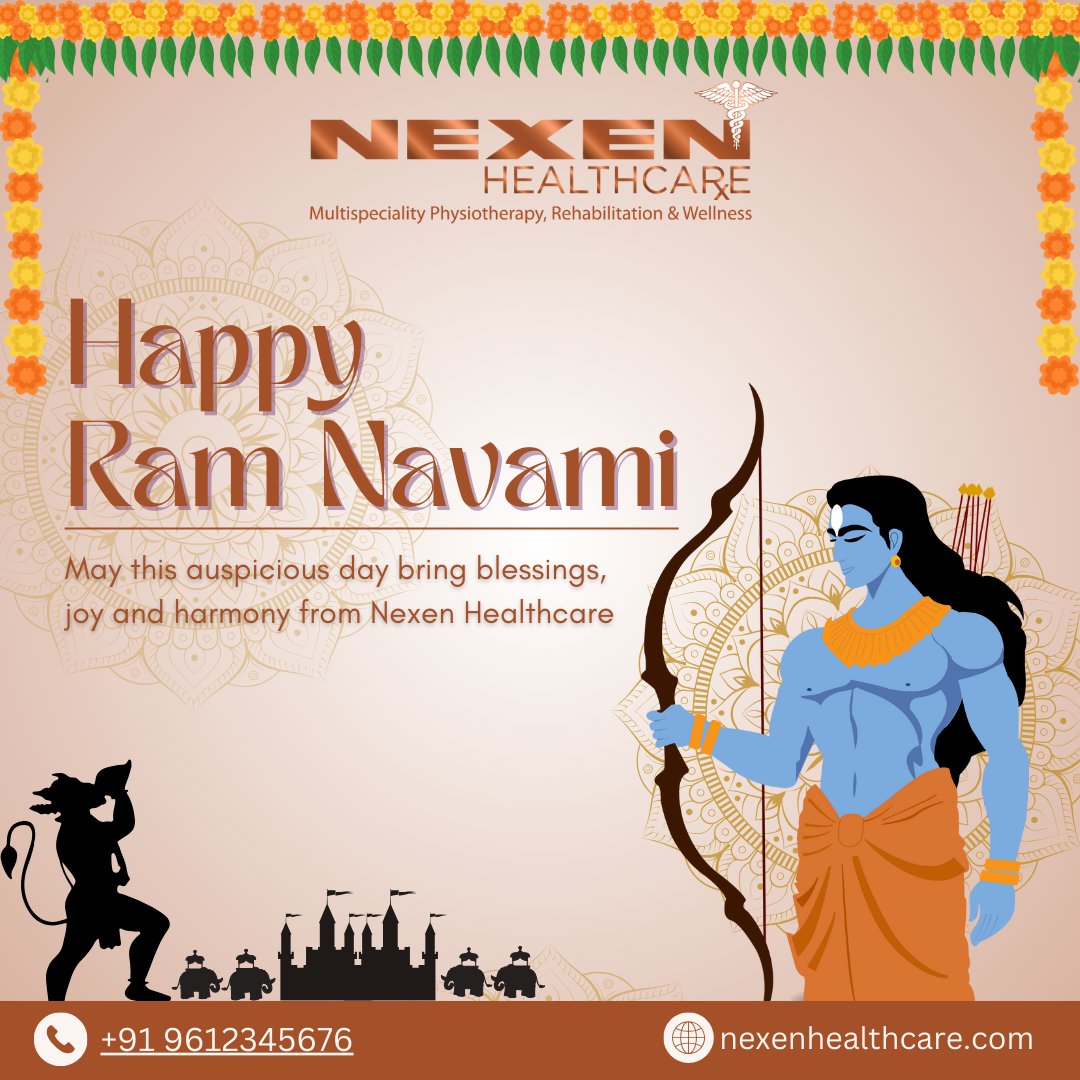 Happy Ramanavami from Nexen Healthcare! May this auspicious day bring you peace, health, and prosperity. 
.
.
#Ramanavami #FestivalOfHealth #CelebratingWellness #HolisticHealth #NexenCares #HealthAndHarmony