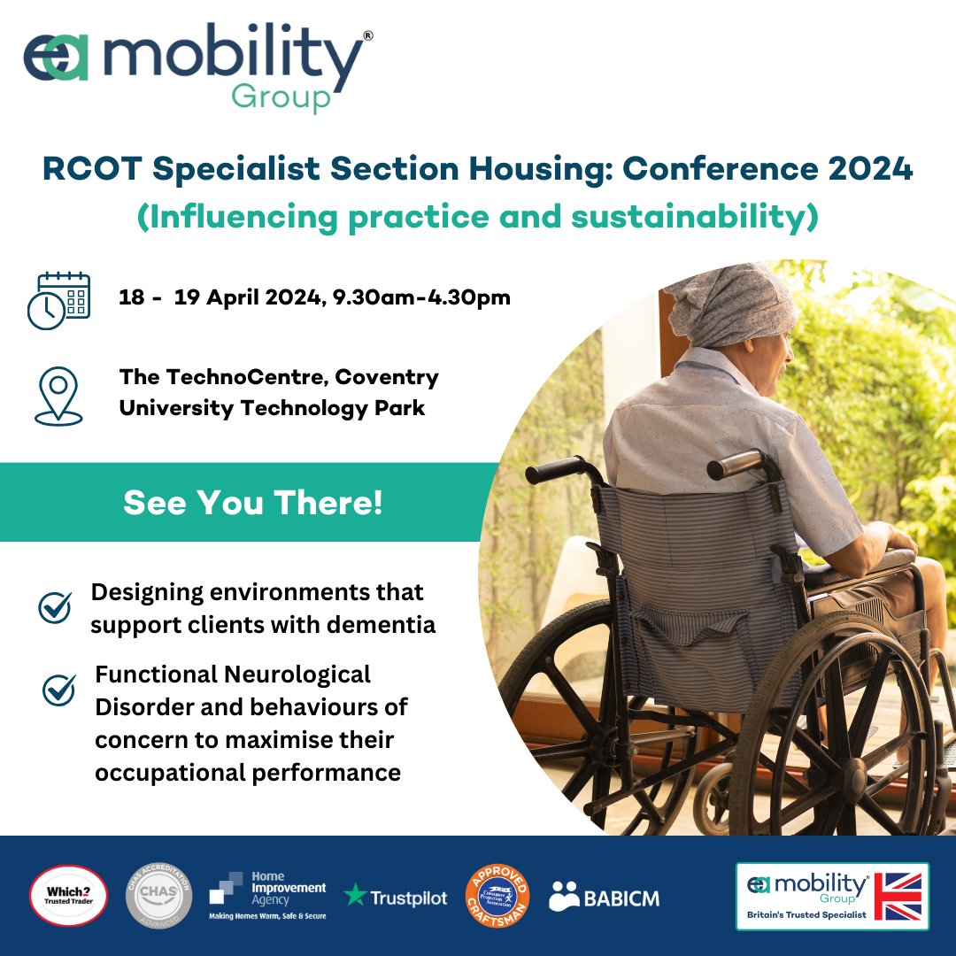 Join us at the RCOT Specialist Section Housing Conference 2024 on April 18-19 in Coventry. This booked event offers a unique opportunity to explore hot topics like designing dementia-friendly environments and maximising occupational performance. Book now: eu1.hubs.ly/H08t2L10