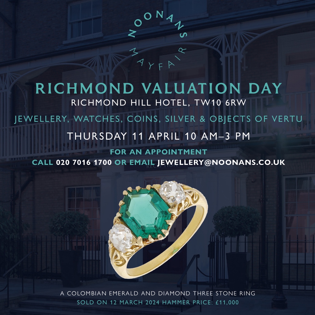 TOMORROW! 10am - 3pm!⁠
Our #JEWELLERY #COINS #WATCHES⁠ #SILVER #OBJECTSOFVERTU
#VALUATIONDAY⁠
⁠
at RICHMOND HILL HOTEL, Richmond-on-Thames⁠
TW10 6RW⁠
⁠
Thursday 11th April, 2024 

#Richmond #richmondonthames⁠
⁠
Please ring for an appointment⁠
noonans.co.uk/news-and-event…