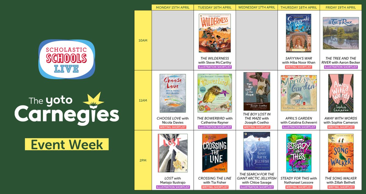 🌟 Make sure you register for our #YotoCarnegies24 @scholasticuk Schools Live Event Week from 15-19 April 2024 📚 Join our amazing shortlistees throughout the week to talk about their books! Register for free here: shop.scholastic.co.uk/scholastic-sch…