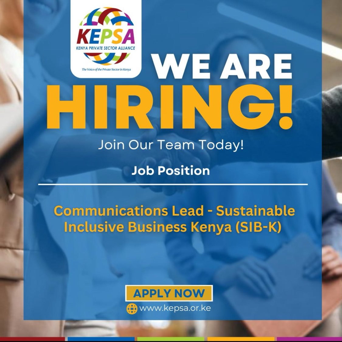 Are you a seasoned communications professional with experience in sustainability and project management? We’re looking for you to join @SustainaBizKe under @KEPSA_KENYA. Click on the link to apply: shorturl.at/yHKY3