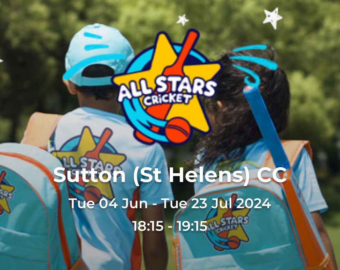Sutton (St Helens) CC (@sutton_sth_cc) on Twitter photo Pleased to announce our <a href="/allstarscricket/">All Stars Cricket</a> programme for 2024 has gone live this morning
Aimed at 5-8 year olds who want to make a start into the great game
Running for 8 weeks throughout June & July
Click the link below to book your place: ecb.clubspark.uk/AllStars/Cours…
#futurestars Pleased to announce our <a href="/allstarscricket/">All Stars Cricket</a> programme for 2024 has gone live this morning
Aimed at 5-8 year olds who want to make a start into the great game
Running for 8 weeks throughout June & July
Click the link below to book your place: ecb.clubspark.uk/AllStars/Cours…
#futurestars
